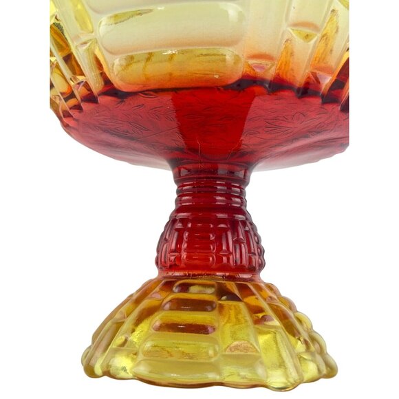Vintage Amberina Louisa Jeannette Glass Footed Fruit Compote Basket Weave Patter - Picture 12 of 16